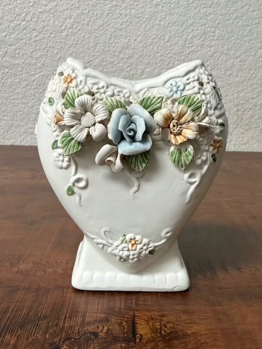 Vintage Capodimonte Style Heart Vase White
